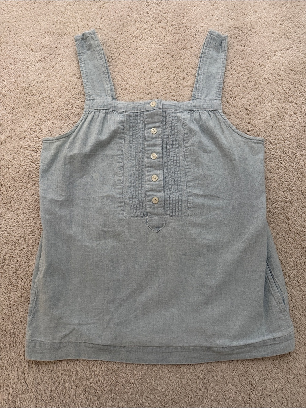 J. Crew Light Blue Cotton Button-Front Square Neck Tank